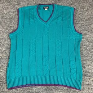 VTG US Open Golf Collection Sweater Vest Mens large Green Cable Knit Preppy 90s